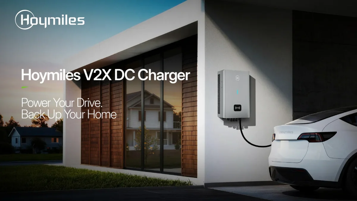 شاحن V2X DC ثنائي الاتجاه من هويمايلز مع نظام HiOne لتخزين الطاقة وتغذية عكسية للمنازل والشبكة