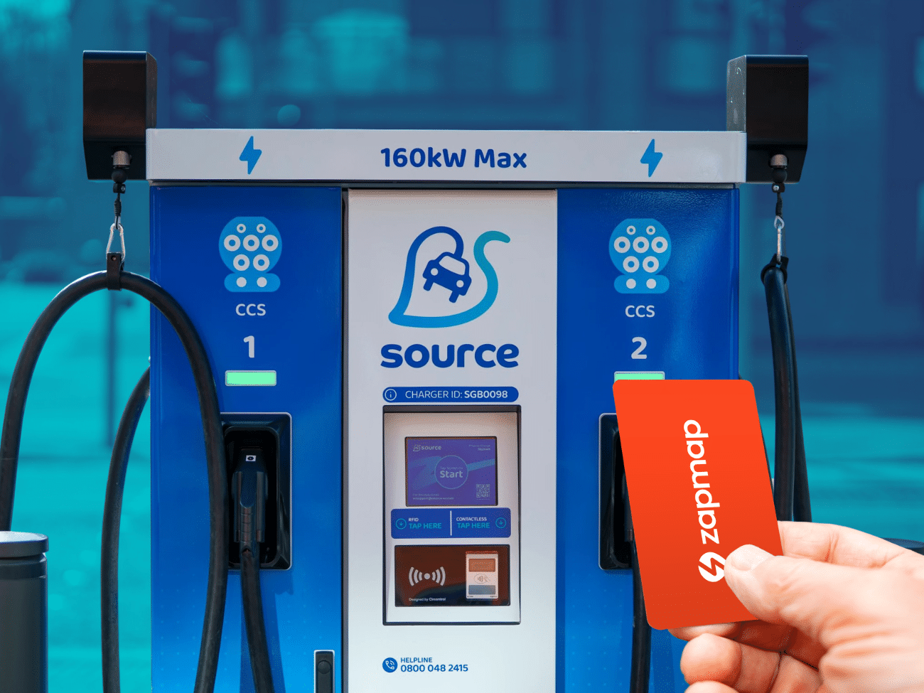 صورة لدمج Source لمجمعات الشحن فائق السرعة مع تطبيق Zapmap في المملكة المتحدة.
